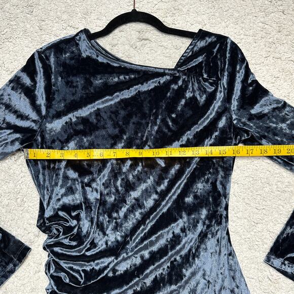 Betabrand Felicia Midnight Velvet Ruched Asymmetrical Long Sleeve Top Sz: M - Picture 4 of 6